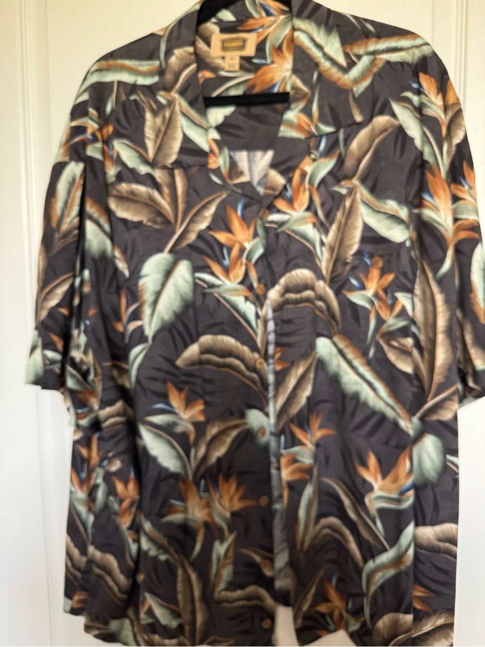 The Foundry Supply Co. Charcoal Shirt with Teal & Rust Leaf Print